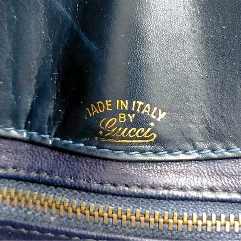 Auth Vintage Gucci Navy Blue Leather Suede Shoulder Bag Preloved Purse Old Gucci - Picture 8 of 14